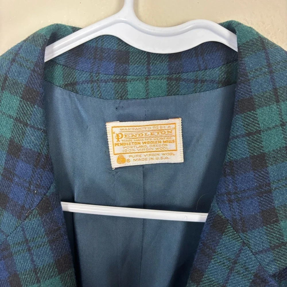 Vintage Pendleton Tartan Plaid 2 Button Blazer Women’s Size 14 Green & Navy